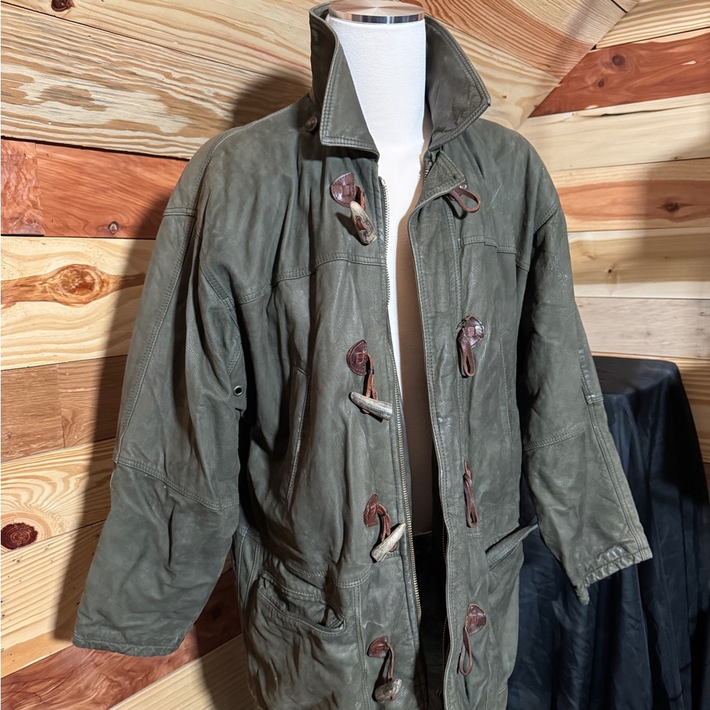 TIMBERLAND - Made in Italy, Olive Real Leather oversized jacket
